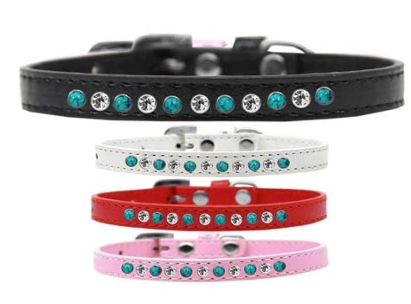 Dog, Puppy and Pet Fashion Collar, Premium Southwest Turquoise Pearl & Clear Crystals Black 16