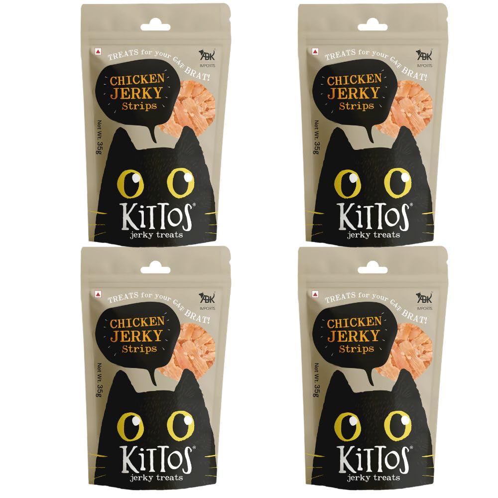 Kittos Chicken Jerky Strips Cat Treats High Protein Low Fat Healthy Snacks For Cats & Kittens, Soft Chewy Training & Reward Trea