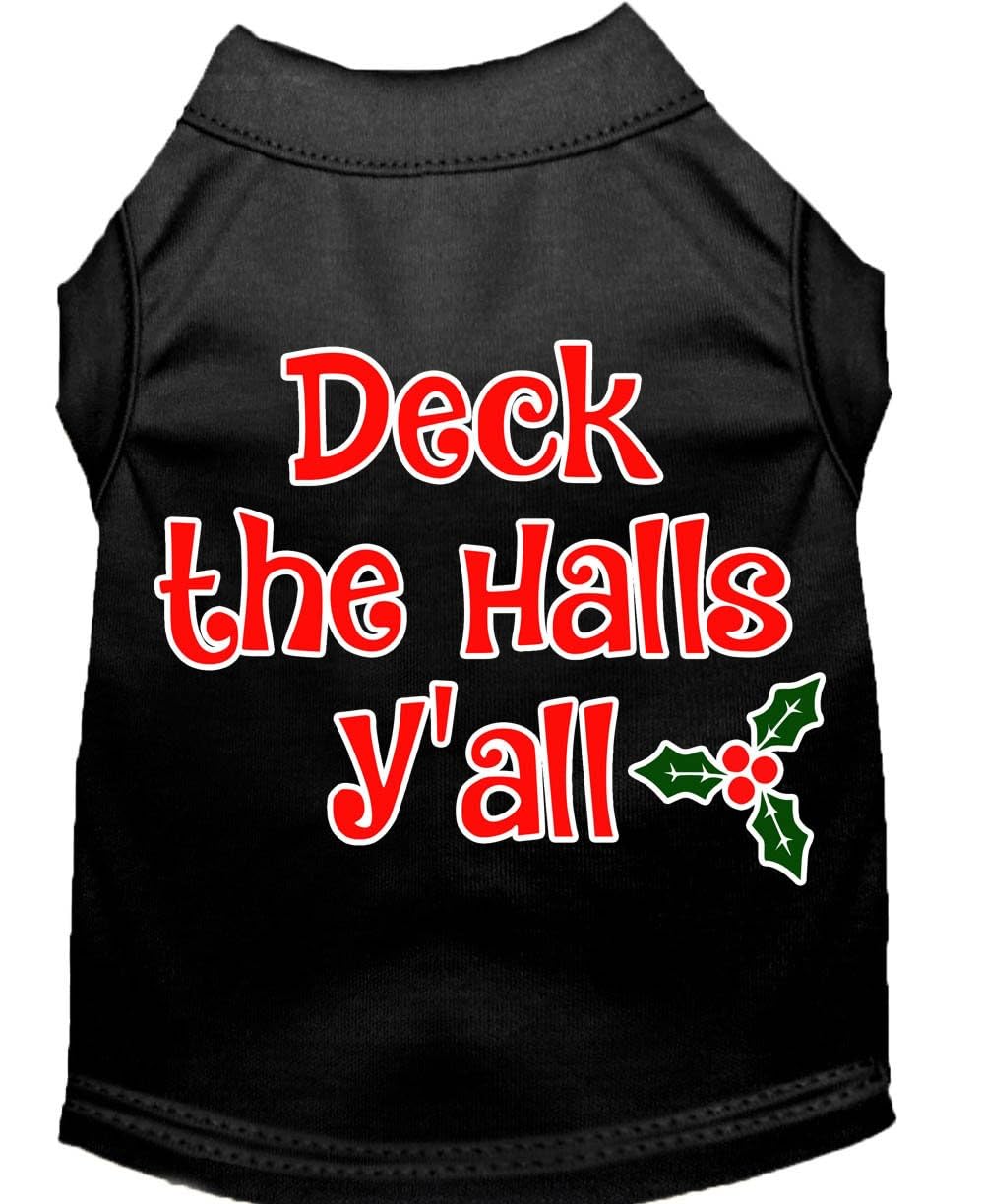 Christmas Pet Dog & Cat Shirt Screen Printed, "Deck The Halls, Y'all" Aqua XL (14-20 lbs.)