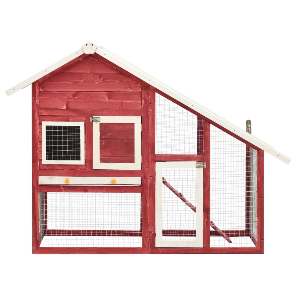 vidaXL Solid Firwood Rabbit Hutch, Red and White, 55.1"x24.8"x47.2", 2-Layer, Wire Mesh, Water-Resistant Roof, Easy-Clean Tray, Indoor-Outdoor Pet House for Rabbits & Small Animals