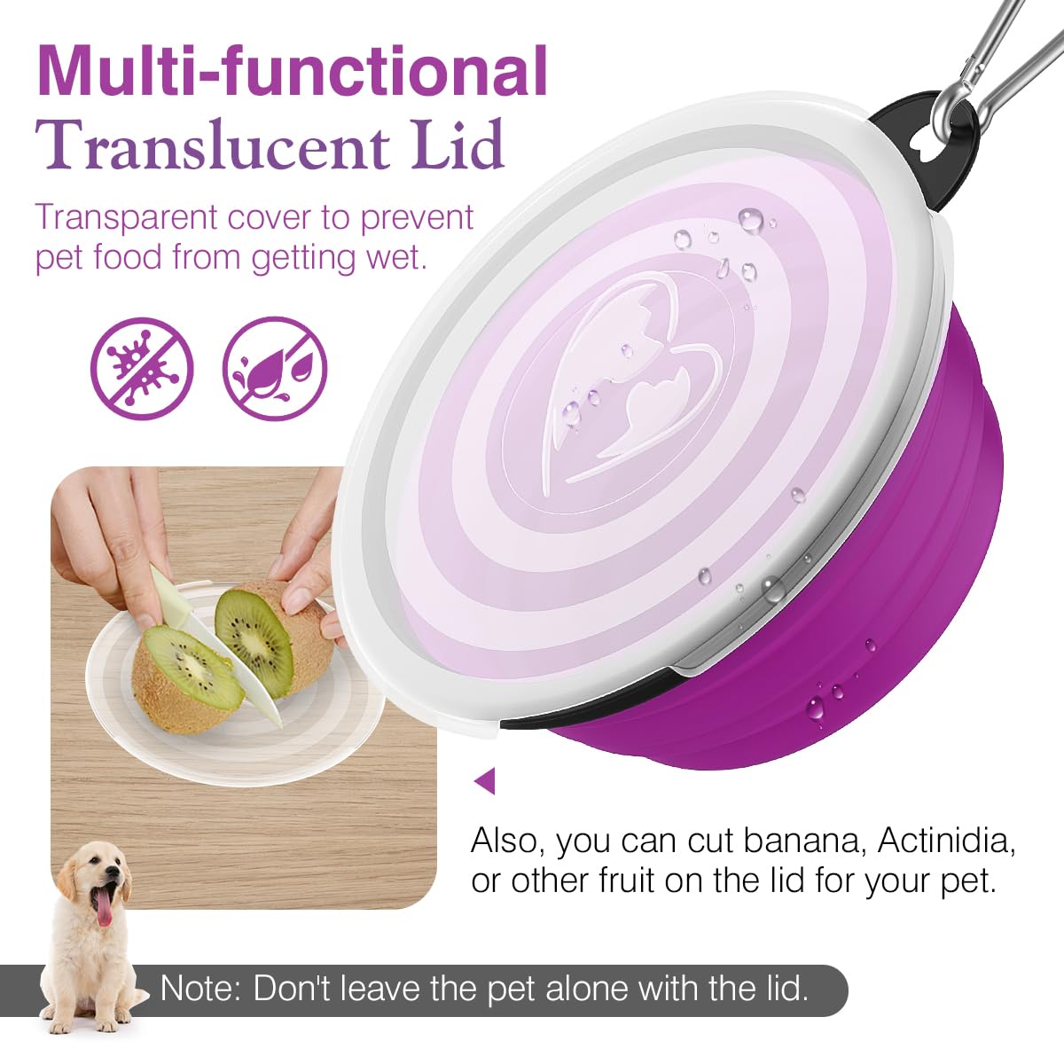 Pawaboo Collapsible Dog Bowls 2 Pack, Silicone Feeding Watering Bowls with Lids & Carabiners for Dogs Cats, Portable Water Feede