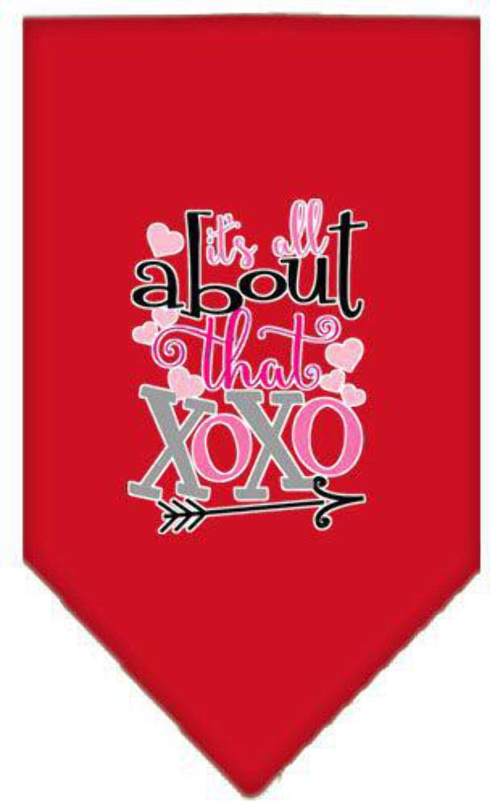 Pet and Dog Bandana Screen Printed, "It's All About That XOXO" Red Large