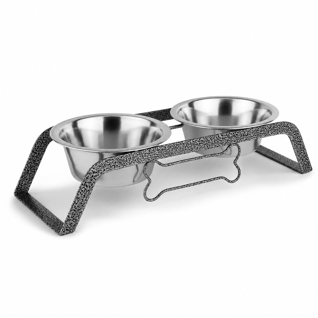 Pawpourri Curved Elevated Dog Diner Set With 800Ml Stainless Steel Double Bowls & Iron Stand  Raised Pet Feeder For Small Dogs,