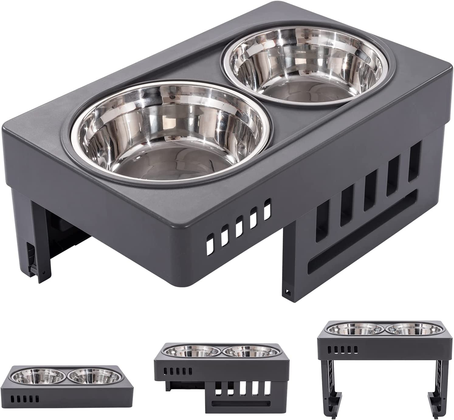 Kutkut Elevated Dog Bowls 3 Adjustable Heights,Raised Dog Bowl For Large Medium Small Dogs&Pets,Dog Bowl Stand With 2 Stainless 