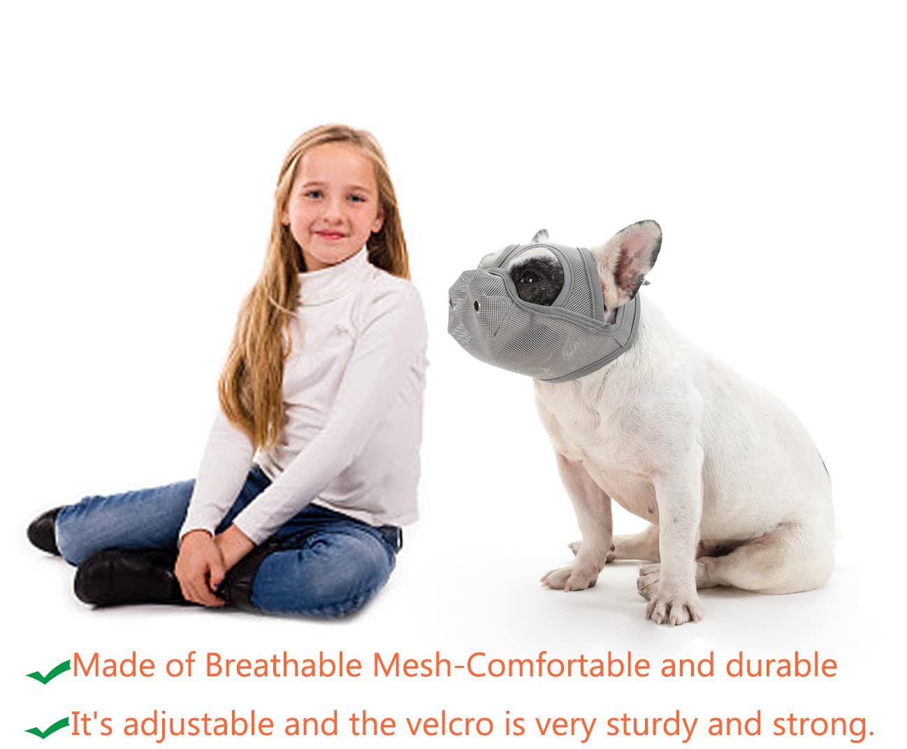 Cilkus Short Snout Dog Muzzles - Bulldog Muzzle Adjustable Breathable Mesh Dog Muzzle Can Stick Out Tongue And Drink Water Anti-Biting And Training Dog (M (16.5' -17.3'), Grey)