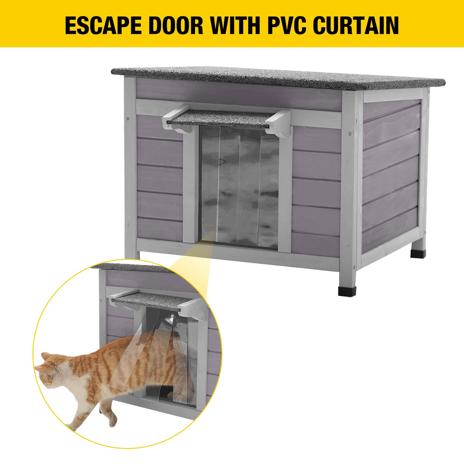 Aivituvin Feral Cat House Waterproof Outdoor Indoor Rabbit Hutch For Bunnies,Cats,Dogs And Other Small Animals,Asphalt Roof