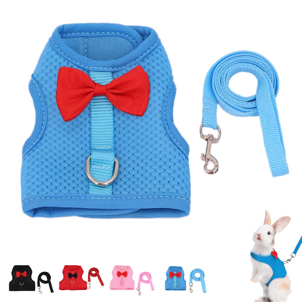 Rabbit Harness And Leash Set For Walking Escape Proof, Mesh Breathable Adjustable Rabbit Leash Camping Hiking Training Blue S (C