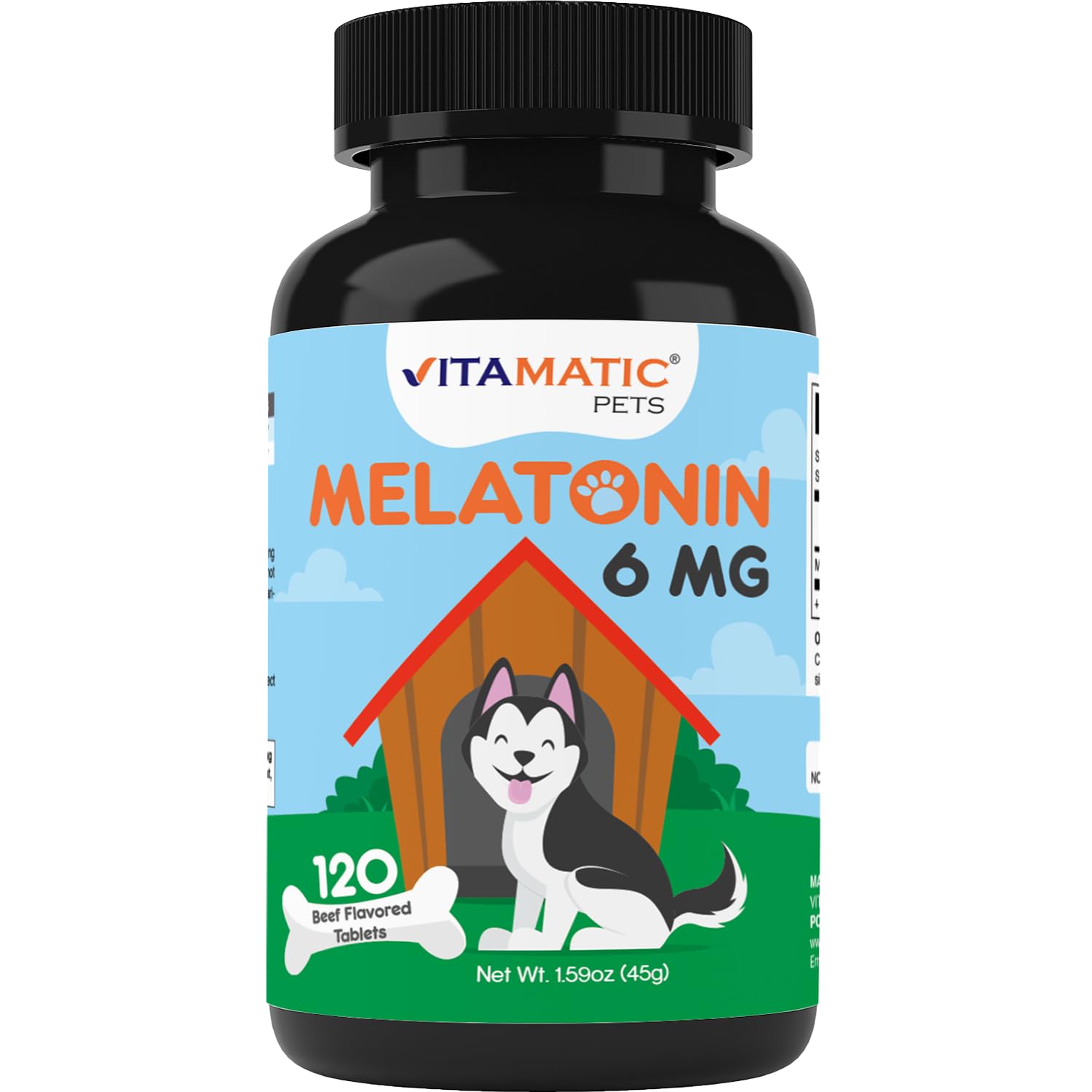 Vitamatic Melatonin for Dogs  6 mg  120 Beef Flavored Chewable Tablets ((Pack of 1))