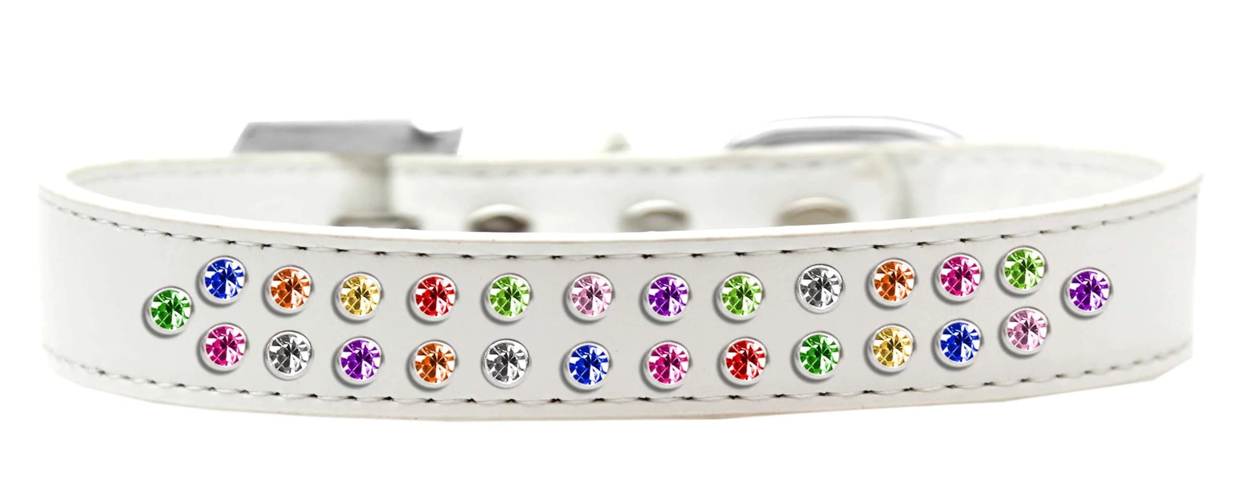 Mirage Pet Products Two Row Confetti Crystal Bright Pink Dog Collar, Size 18