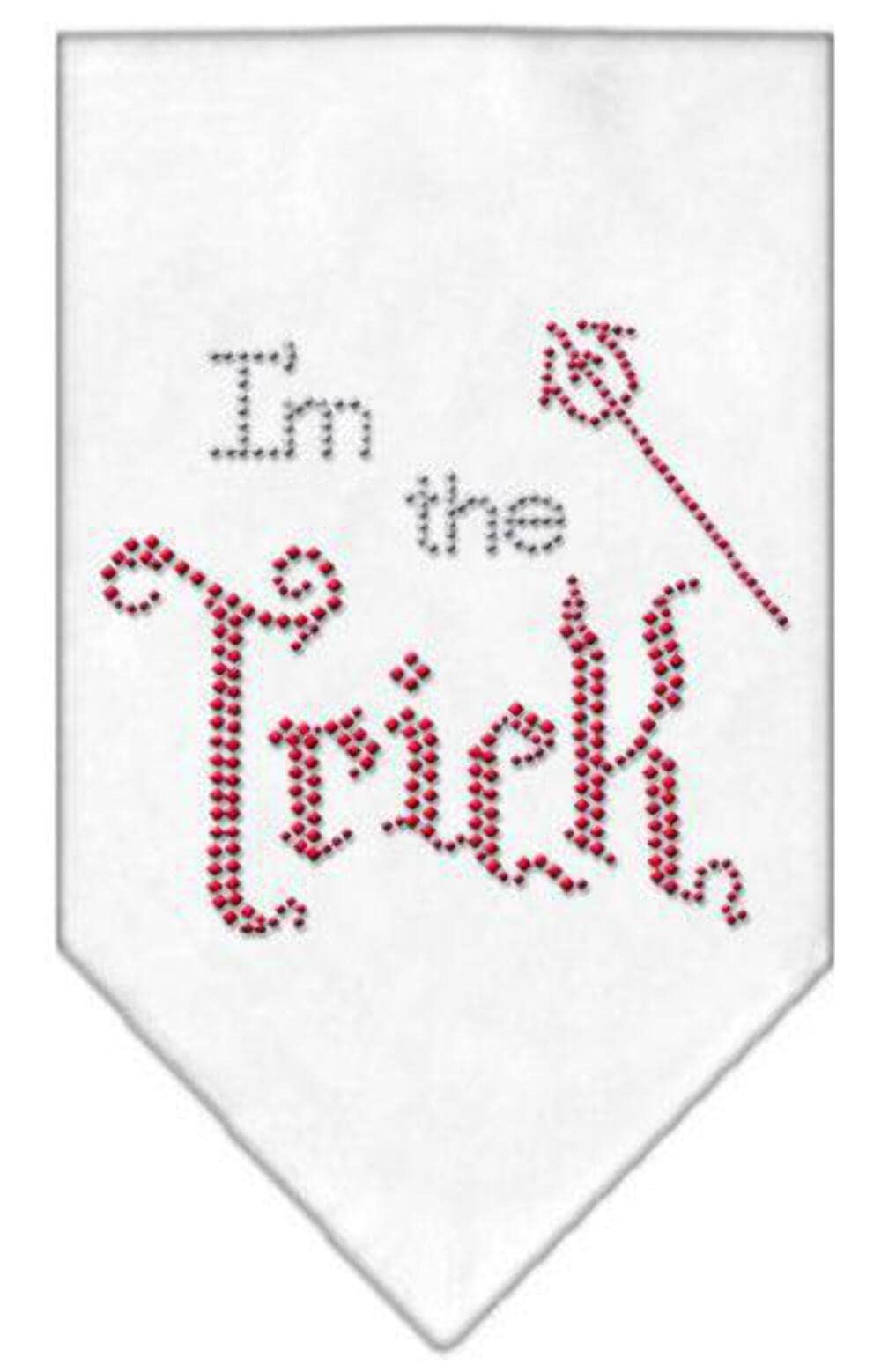 Halloween Pet and Dog Bandana Rhinestone, "I'm The Trick" White Large