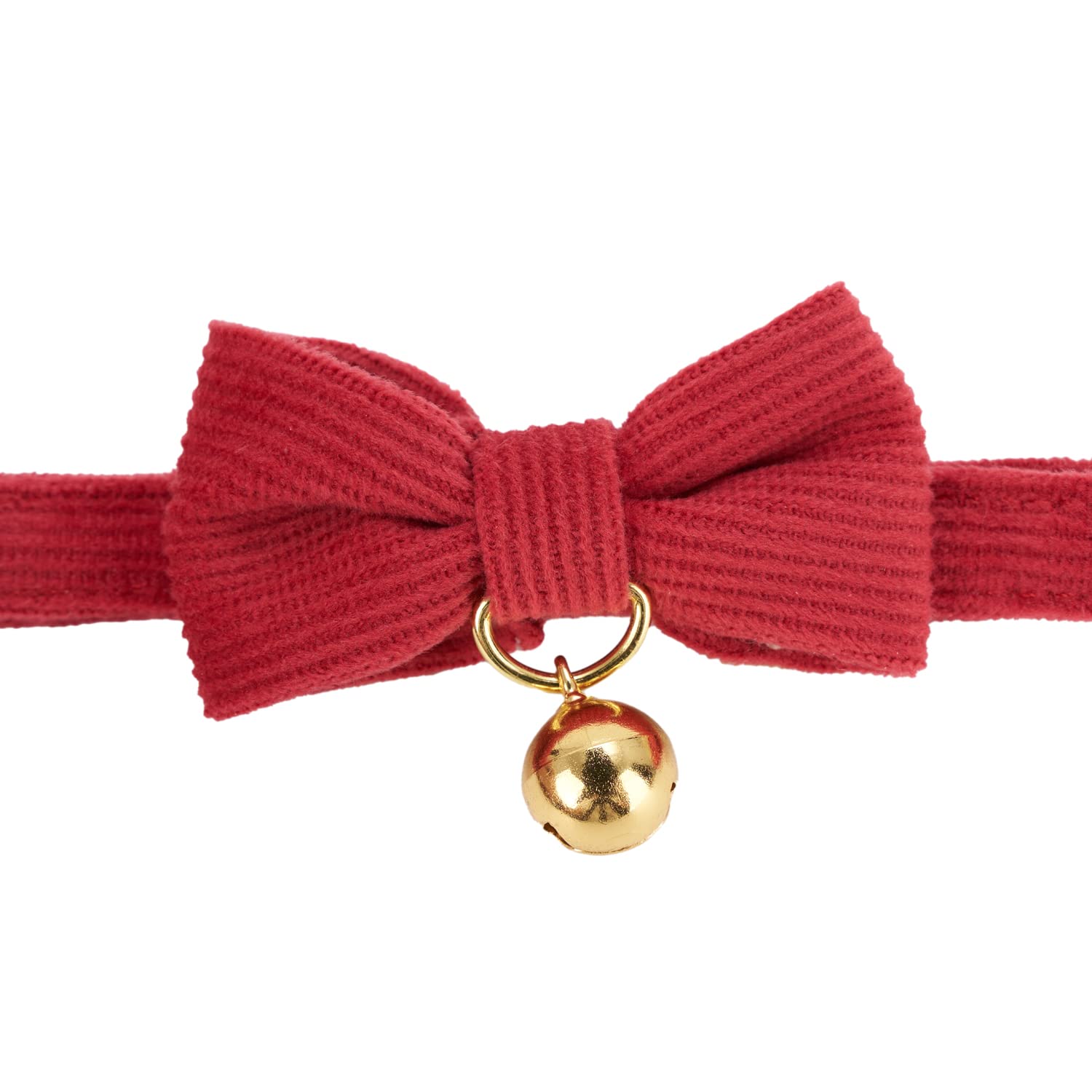Petiry Soft Corduroy Cat Collar, Plaid Pattern, With Bell And Bowtie, Safety Breakaway Clasp, Adjustable For Kitten And Cats Red