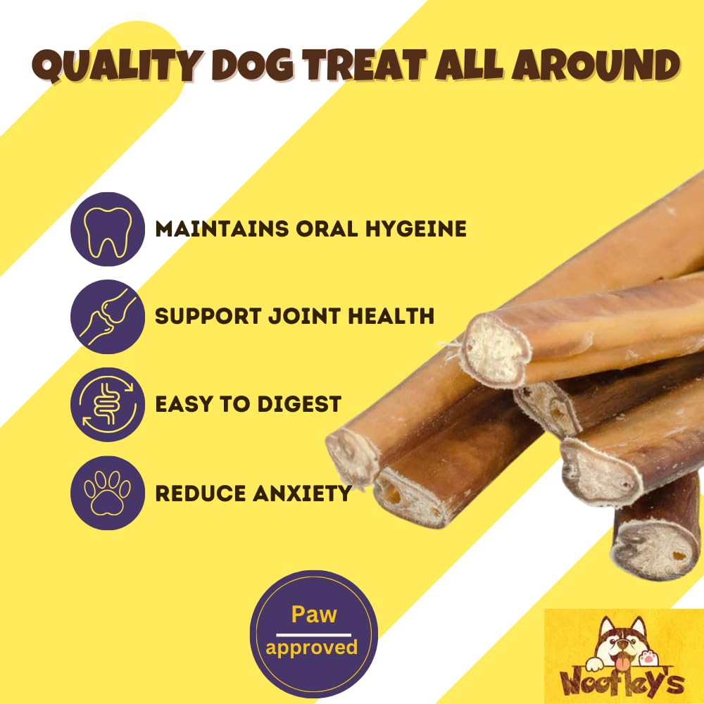 Woofley's 6" Jumbo Thick Buffalo Bully Sticks - 18 Count Long Lasting Dog Chews, 1 Ounce Each