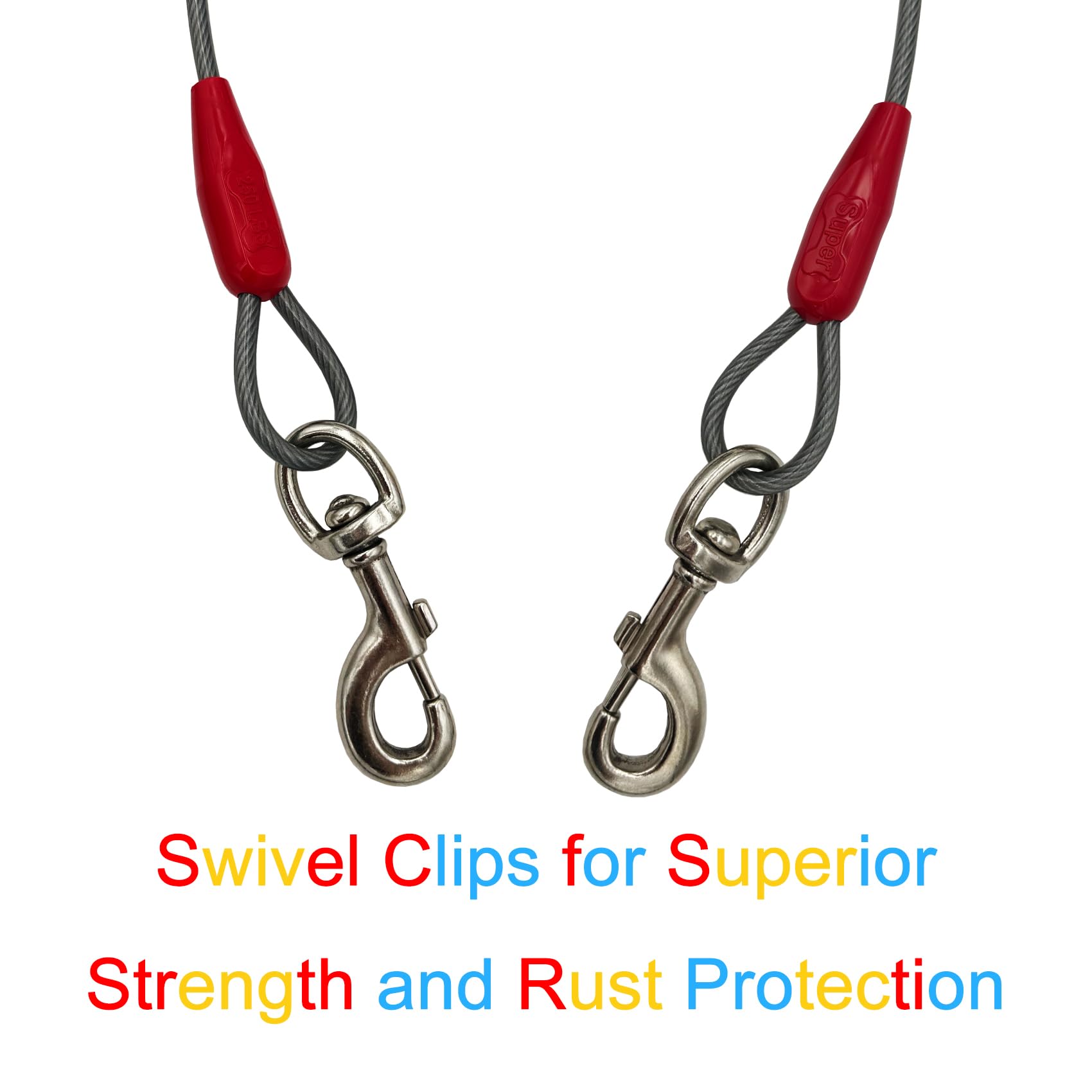 Petest 40Ft Tie-Out Cable With Crimp Cover For Super Dogs Up To 250 Pounds