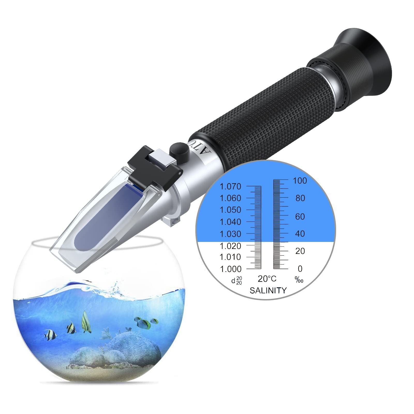 Autoutlet Salinity Refractometer Saltwater Aquarium For Seawater, Pool, Tank, Marine, Fishkeeping, 0-100Ppt & 1.000-1.070 Salini