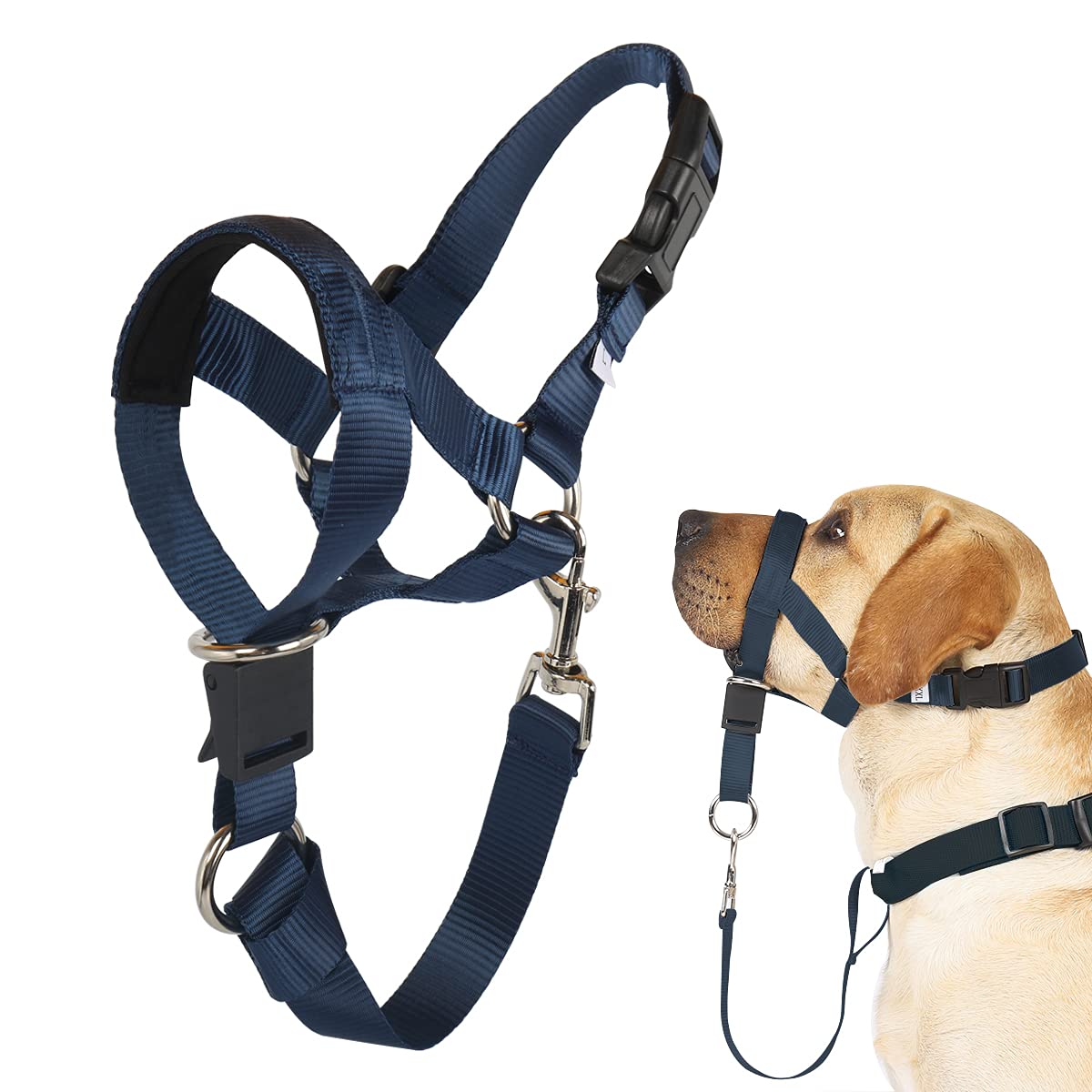 Barkless No-Pull Head Collar For Dogs Training & Walking Made Easy, Soft, Adjustable Dog Halter Harness With Safety Link- Put An