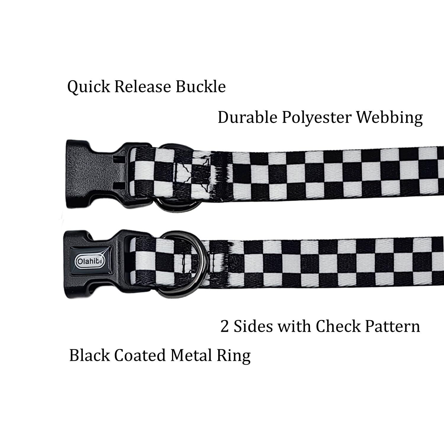 Olahibi Basic Dog Collar, Check Pattern, Polyester Material, 4 For Small Medium Large Dogs.(M, Check)