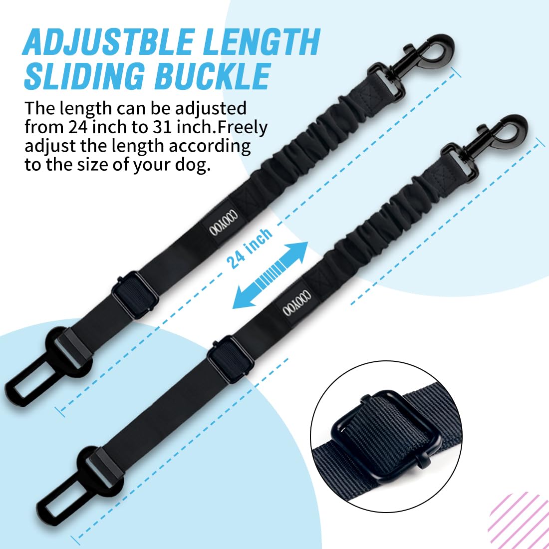 Cooyoo Dog Seat Belt,3 Piece Set Retractable Dog Car Harness Adjustable Dog Seat Belt For Vehicle Nylon Pet Safety Seat Belts He