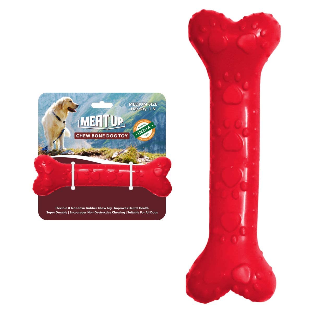 Meat Up NonToxic Rubber Dog Chew Bone Toy, Puppy/Dog Teething Toy (Medium)  5 Inches