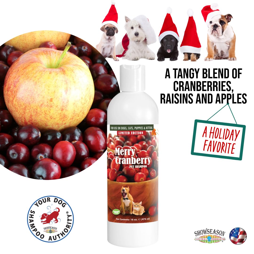 Showseason Merry Cranberry Pet Shampoo for Dogs & Cats, 16 oz., Cruelty-Free, Paraben-Free, Biodegradable, White