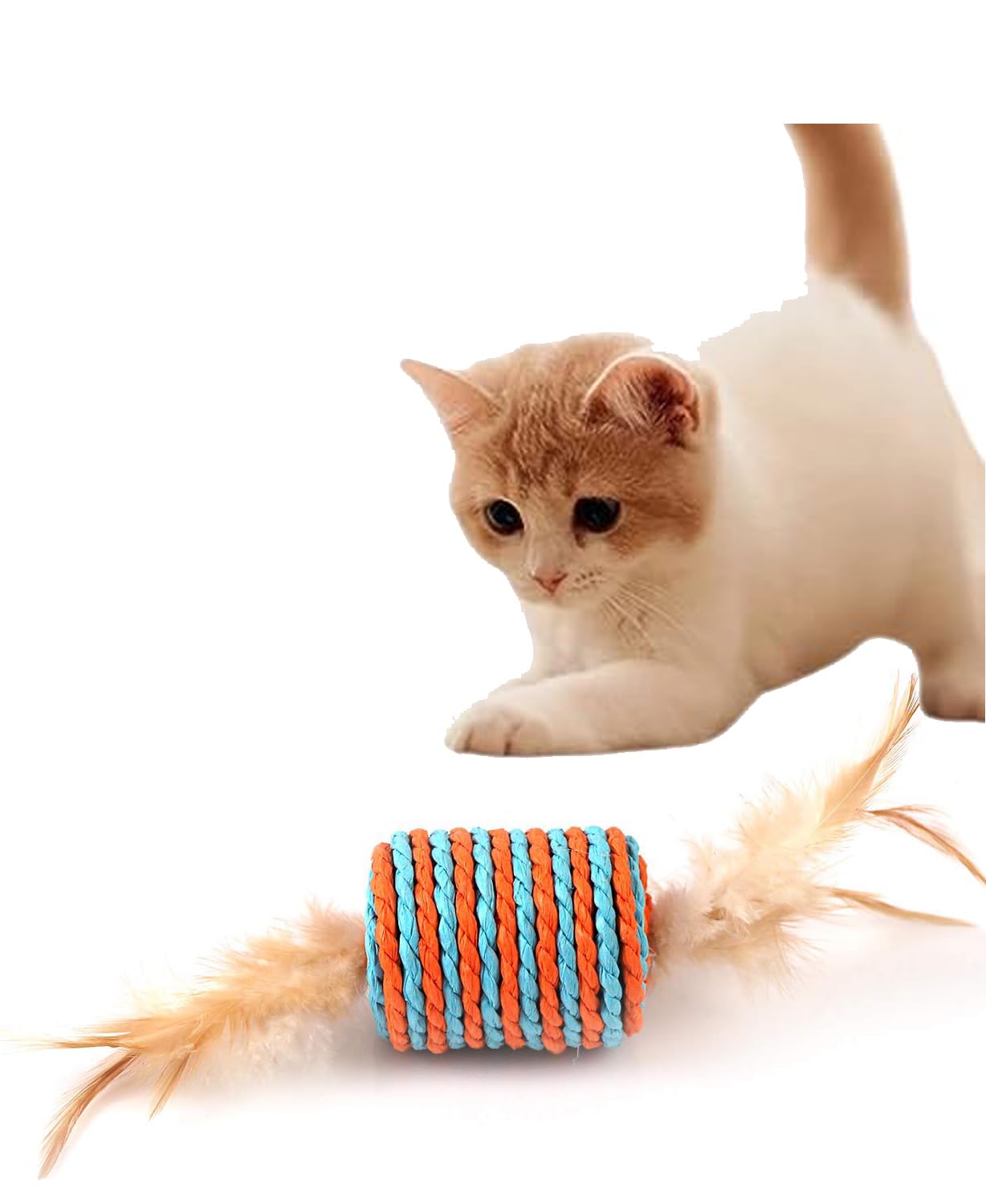 Rvpaws Natural Catnip & Cat Ball Cat Feather Treat Ball Toy Cat Scratcher Ball Motion Activated Teeth Cleaning Grinding Playing 