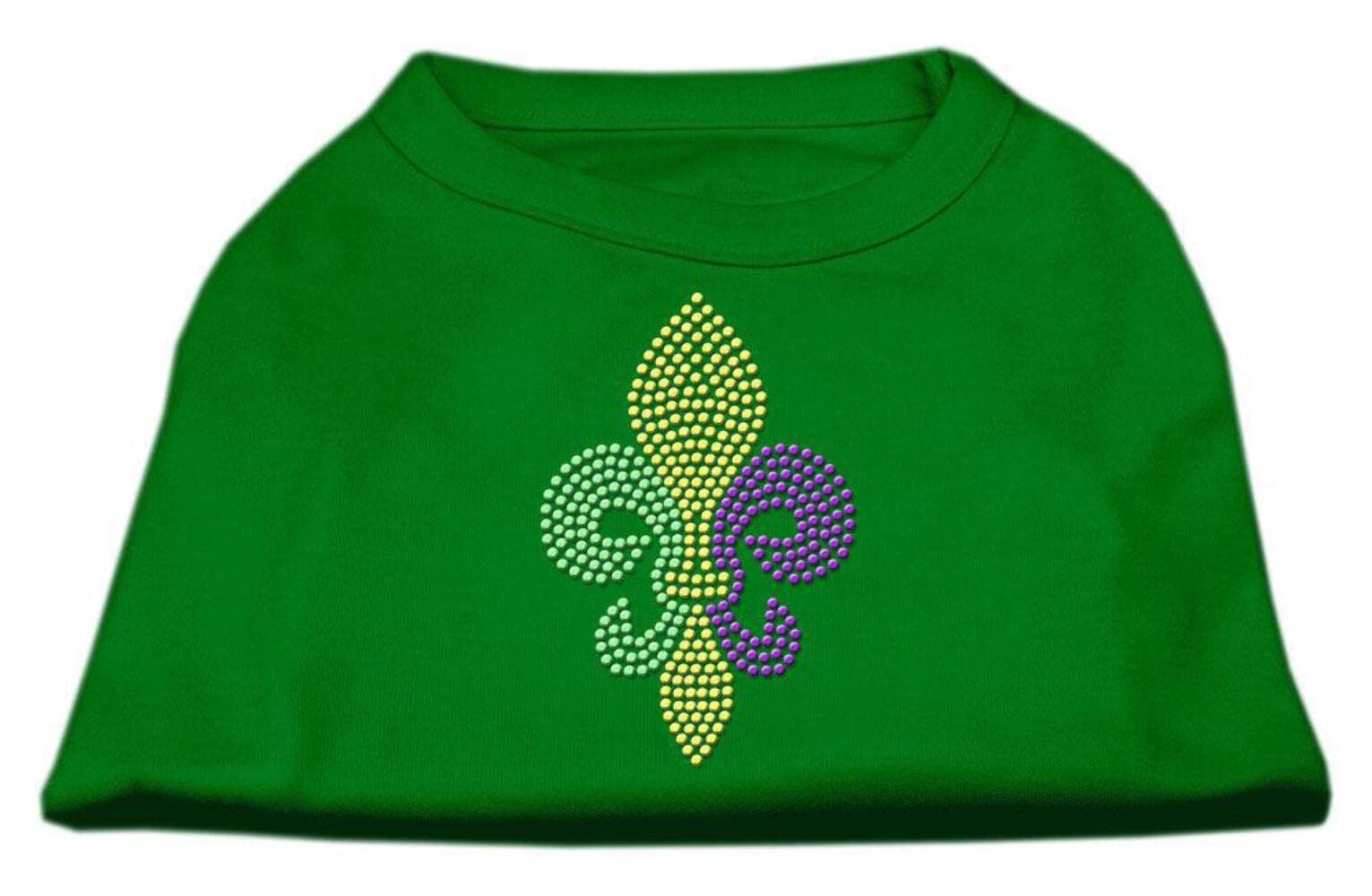 Pet Dog & Cat Shirt Rhinestone, "Mardi Gras Fleur De Lis" Emerald Green LG (10-14 lbs.)