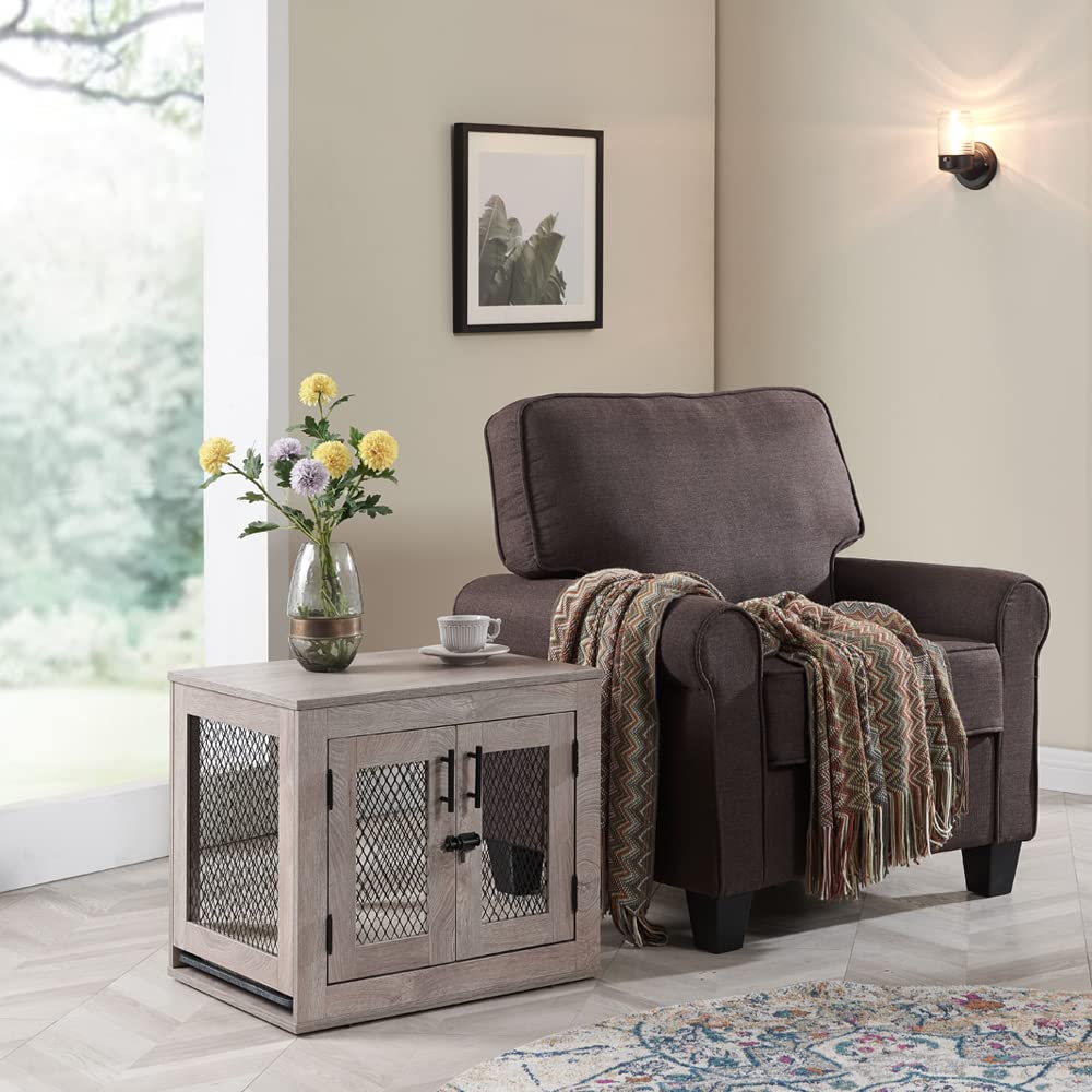 Unipaws Furniture Style Dog Crate With Cushion And Tray, Mesh Dog Kennels With Double Doors, End Table Dog House, Medium And Large Crate Indoor Use (Small, Grey)