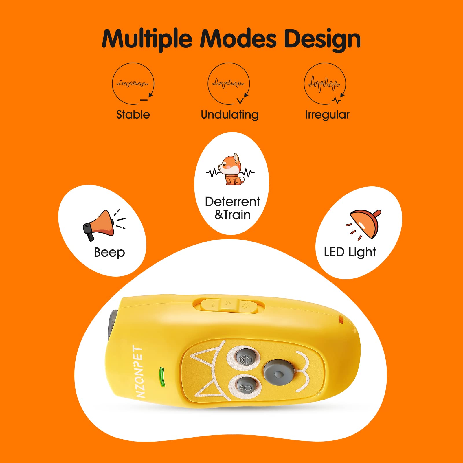 Nzonpet Anti Barking Device, Ultrasonic 3 In 1 Dog Barking Deterrent Devices, 3 Frequency Dog Training And Bark Control 16.4Ft Range Rechargeable With Led Light And Wrist Strap Yellow