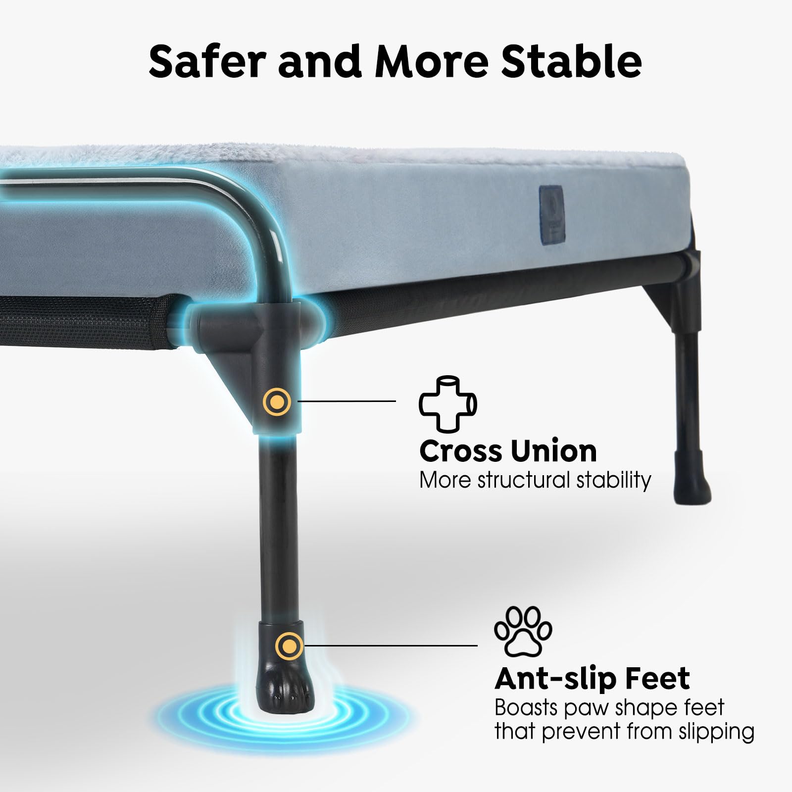 Veehoo Elevated Raised Dog Bed+Removable Dog Bed Mat-Cooling Outdoor Medium Pet Cot Three-Sided Guardrail Raised Pet Cot Elevate