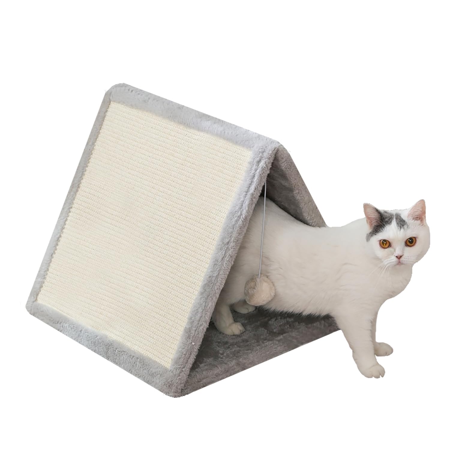 Luckitty Cat Scratching Pad - Sisal Shell And Gray Soft Plush Lining With A Plush Toy Ball, Cat Claw Sharpener - Protect Furnitu