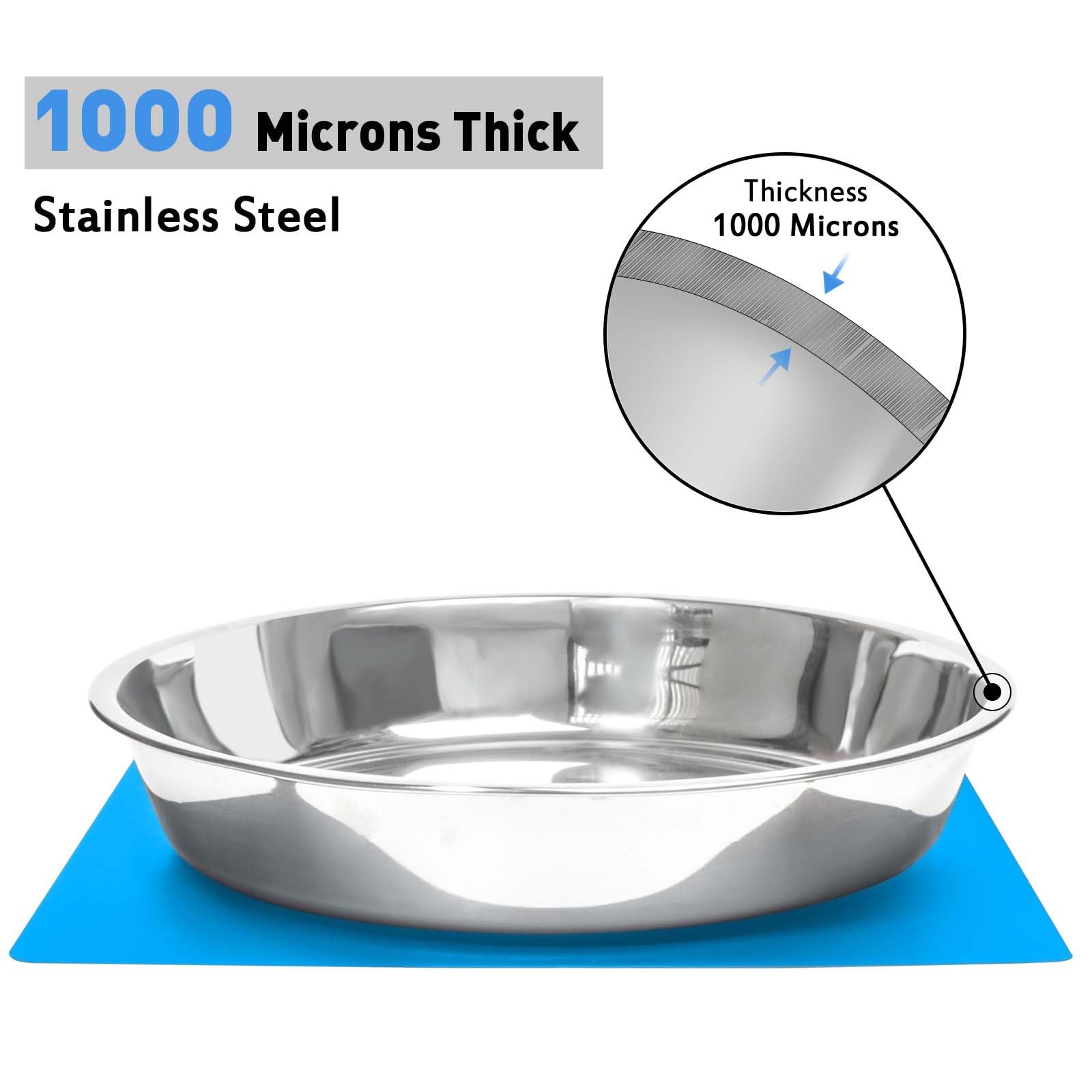 Shallow Dog Food Bowls, Non Slip Food Grade Stainless Steel Bowls for Large Dogs - 8 Cups / 2 Quart (2 Pcs)