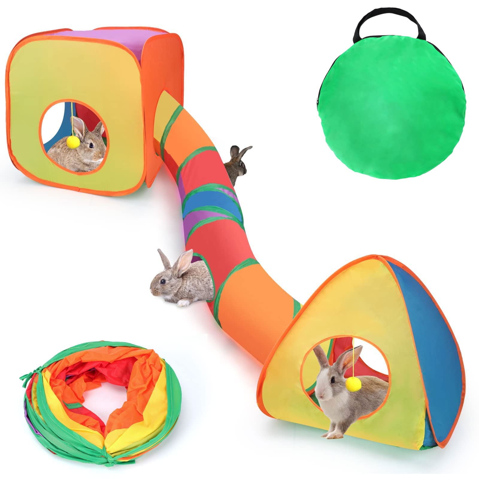 BWOGUE Bunny Tunnels & Tubes Collapsible Rabbit Hideout Tube and Foldable Cubes Playground Small Animal Activity Hideaway for Dw