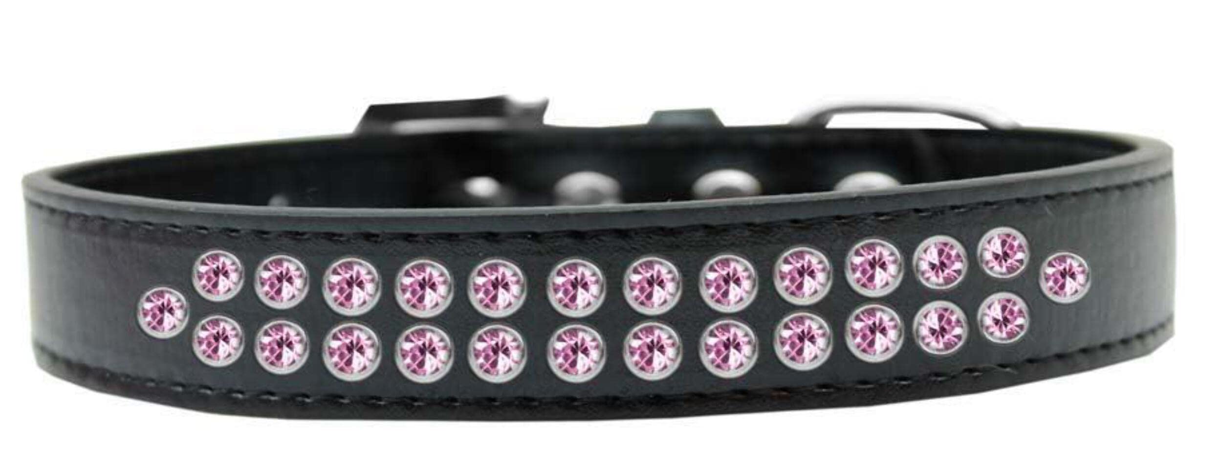 Mirage Pet Products Two Row Light Pink Crystal Light Pink Dog Collar, Size 16