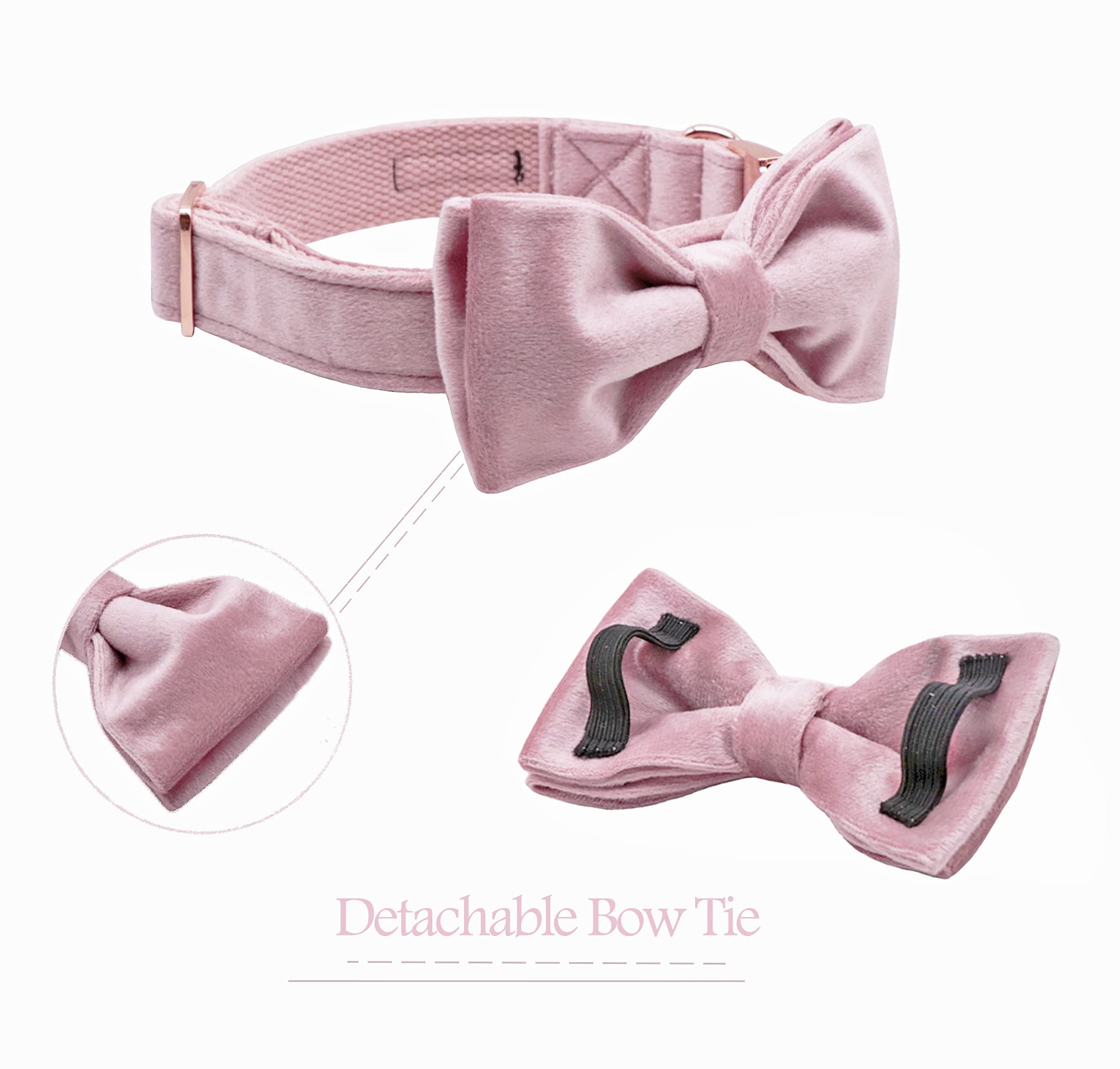 ARING PET Velvet Dog Collars with Bow tie, Bowtie Dog Collar, Cute Pink Collar for Girl and Boy Dogs,Large.