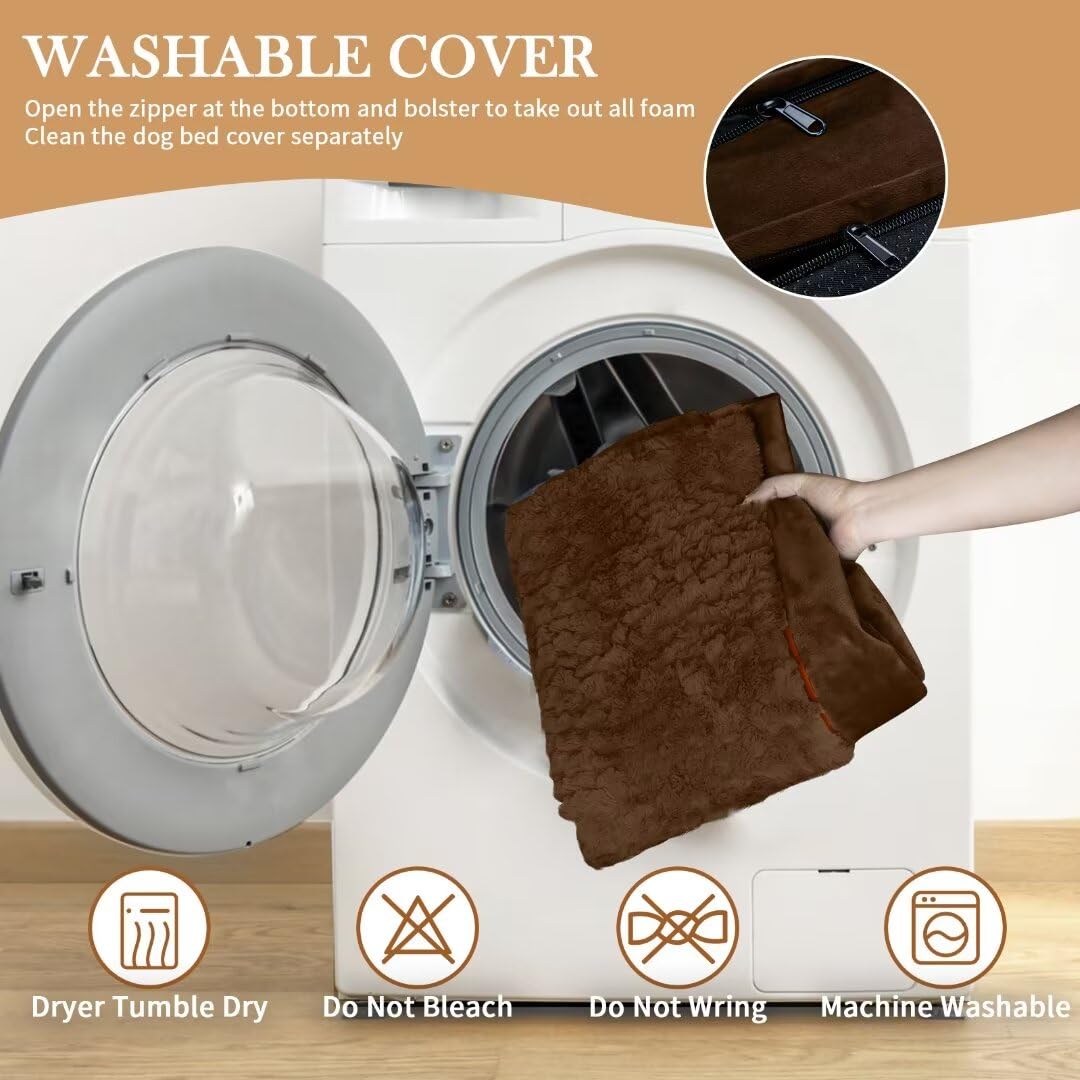 Comfort Expression XL Orthopedic Dog Bed, Waterproof, Washable, 42"x30"x9", Chocolate Brown, Non-Slip Bottom, Removable Cover