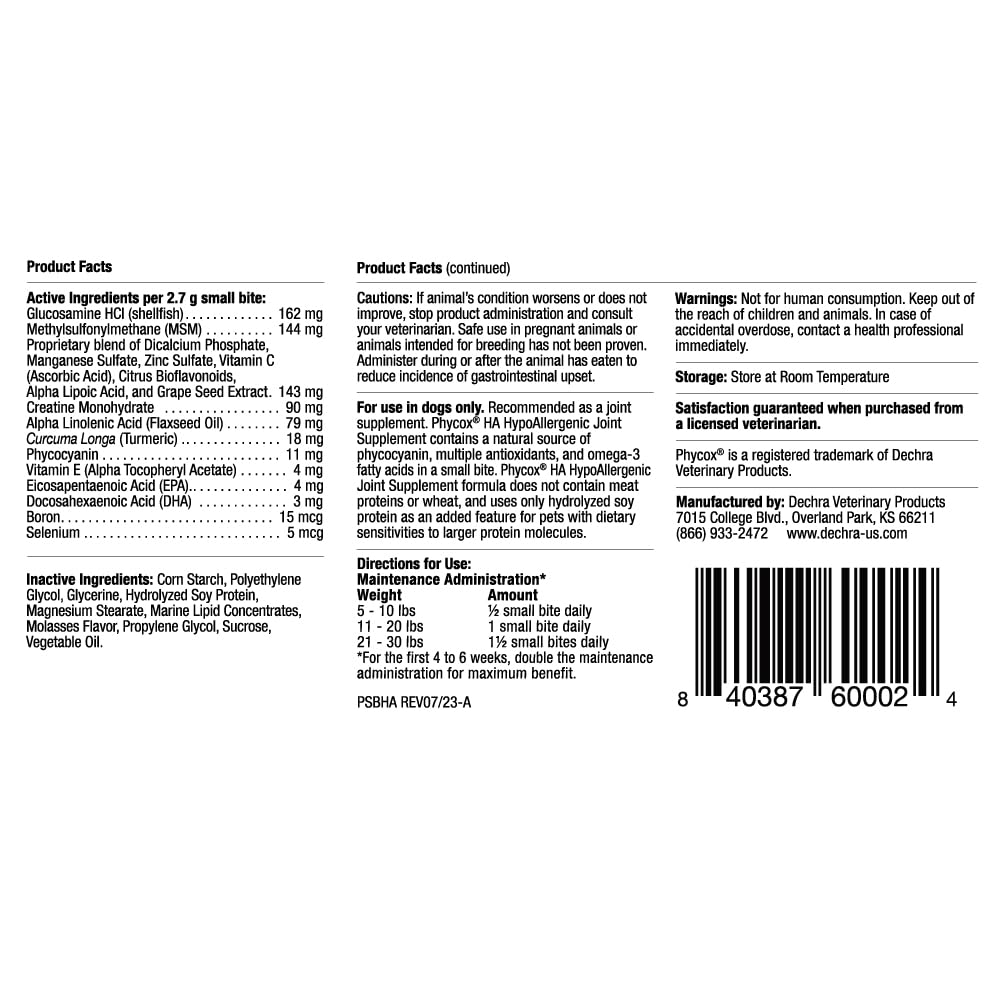 PhyCox HA Hypoallergenic Small Bites Joint Supplement for Dogs, 120ct
