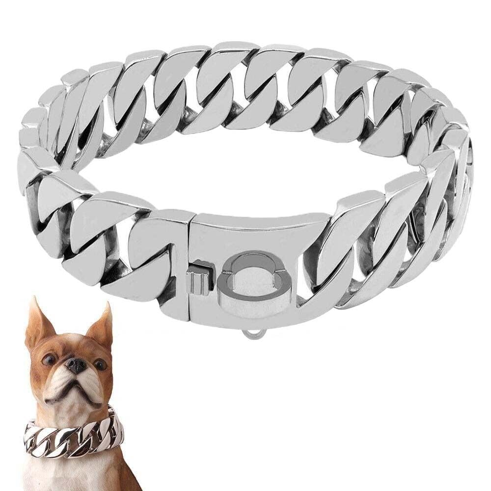 Heavy Duty Choke Cuban Dog Chain For Large Dogs, Dog Chain Collar Walking Metal Chain Collar With Design Secure Buckle, Stainles