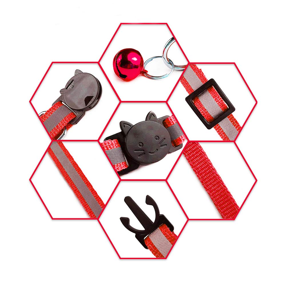 D-Buy Cat Collars With Bell, Breakaway Cat Collars, Reflective Cat Collars, Nylon Cat Collars With Bell, Collars For Cats (4 Colors)