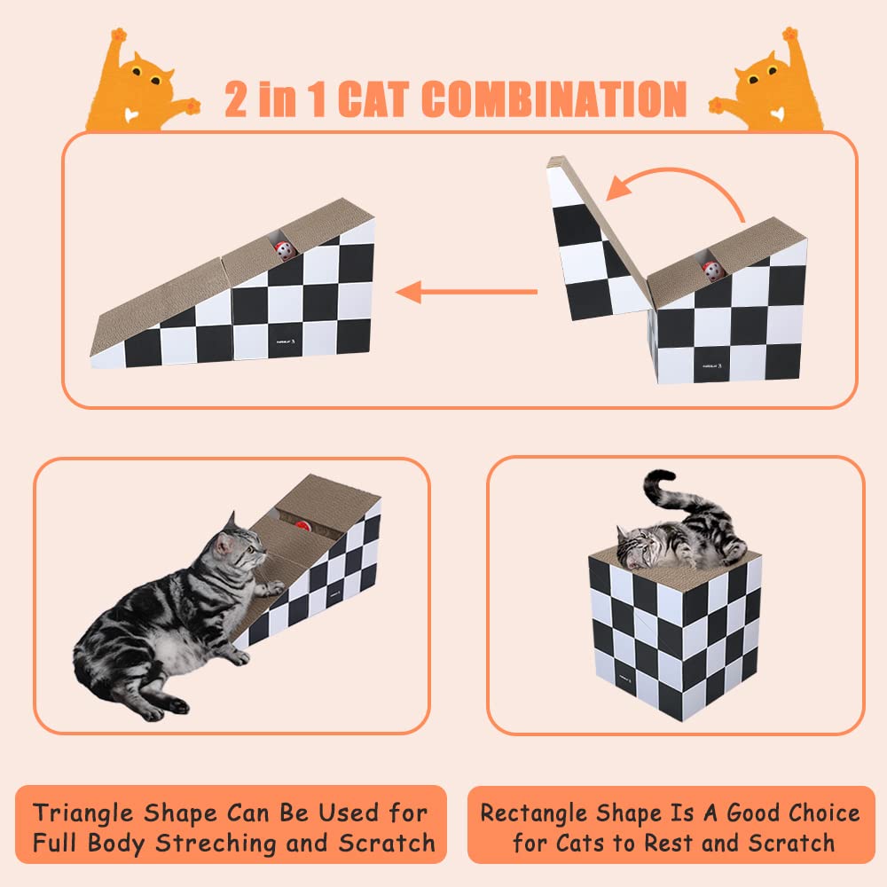 Cat Scratching Board with Ball, Triangle Cat Scratching Cardboard, Multiple Scratching Angles, 2-in-1 Scratching Lounge Bed, Rec