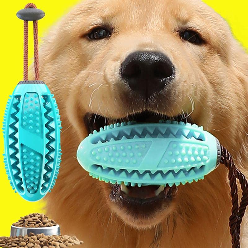 Rvpaws Interactive Food Dispensing Chewable Light Rugby Ball Design Pet, Natural Rubber Squeaky Pet Playing Toys For Dogs, Puppi