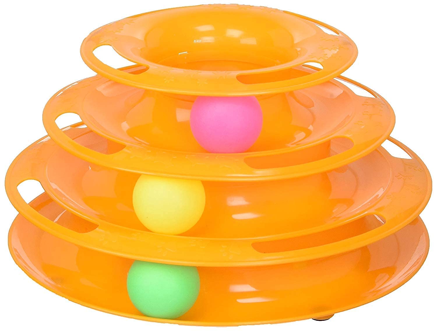 Kittupet Cat Track Toy, Fall Resistant Safe Cat Ball Tower Toy 3 Level Burrs Free Interactive With Teasing Feather For Exercise 