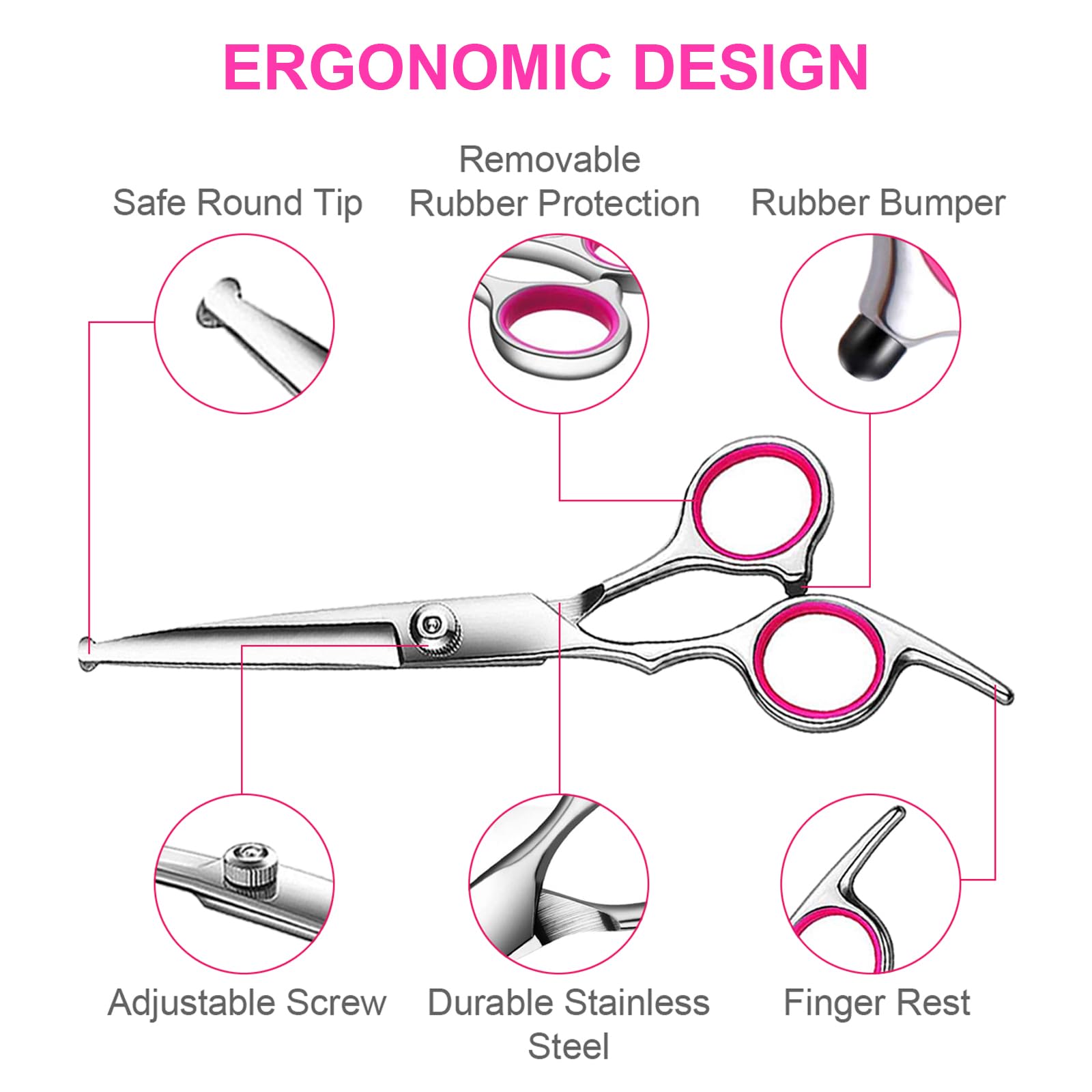 Tinmarda Dog Grooming Scissors Set With Safety Round Tips, Sharp And Durable Titanium Coated Professional Kit For Dogs And Cats