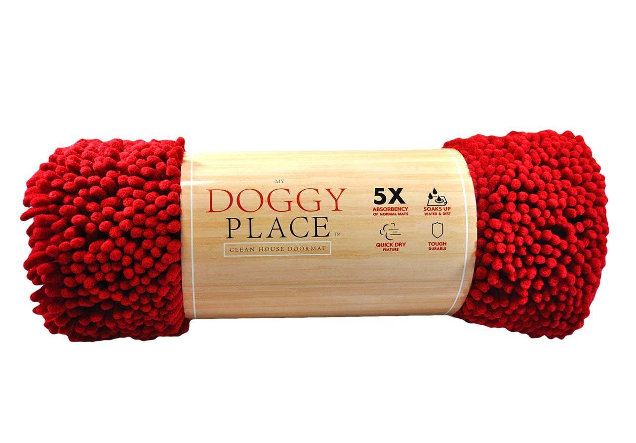 My Doggy Place Microfiber Dog Mat for Muddy Paws, 36 x 26 Red - Absorbent and Quick-Drying Dog Paw Cleaning Mat, Washer and Drye