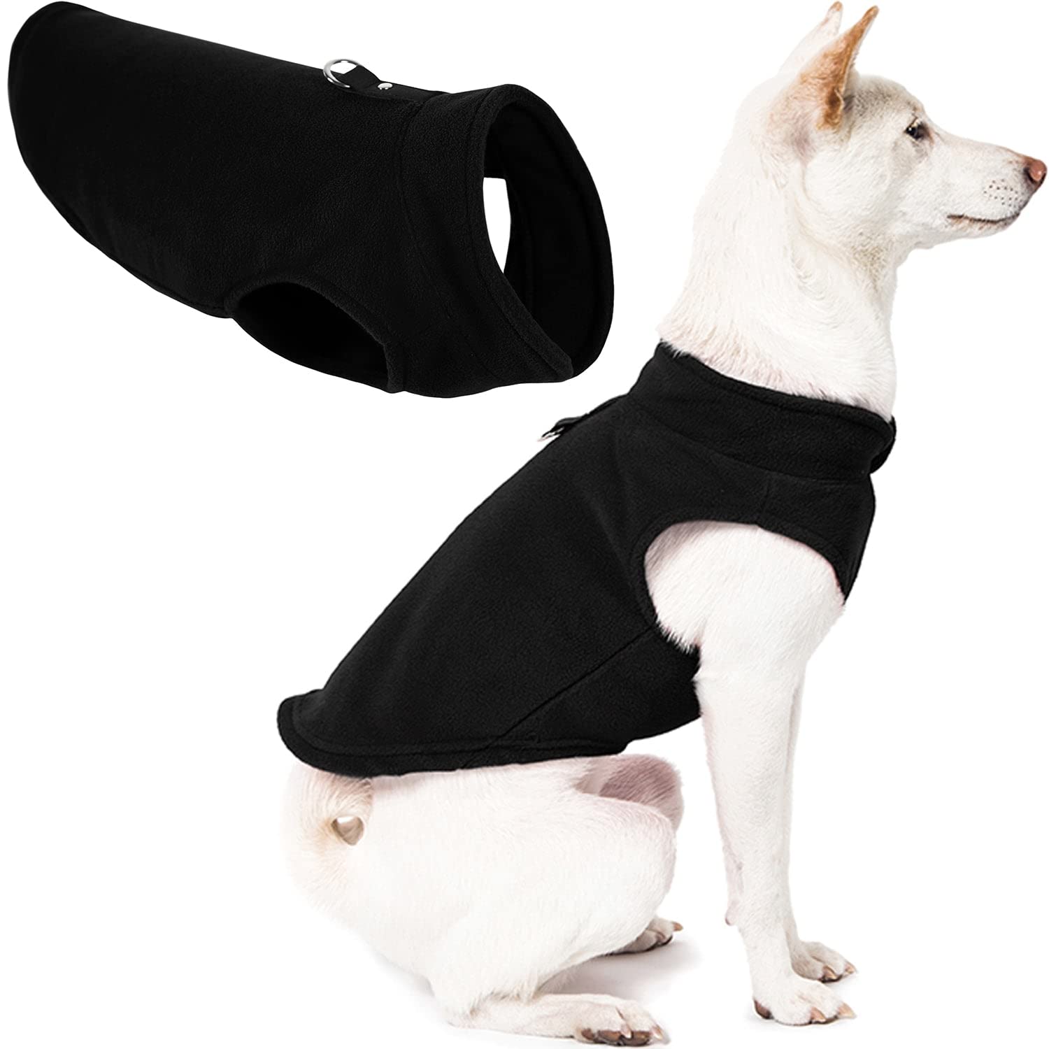 Gooby Fleece Vest Dog Sweater - Black, Medium - Warm Pullover Fleece Dog Jacket With O-Ring Leash - Winter Small Dog Sweater Coa