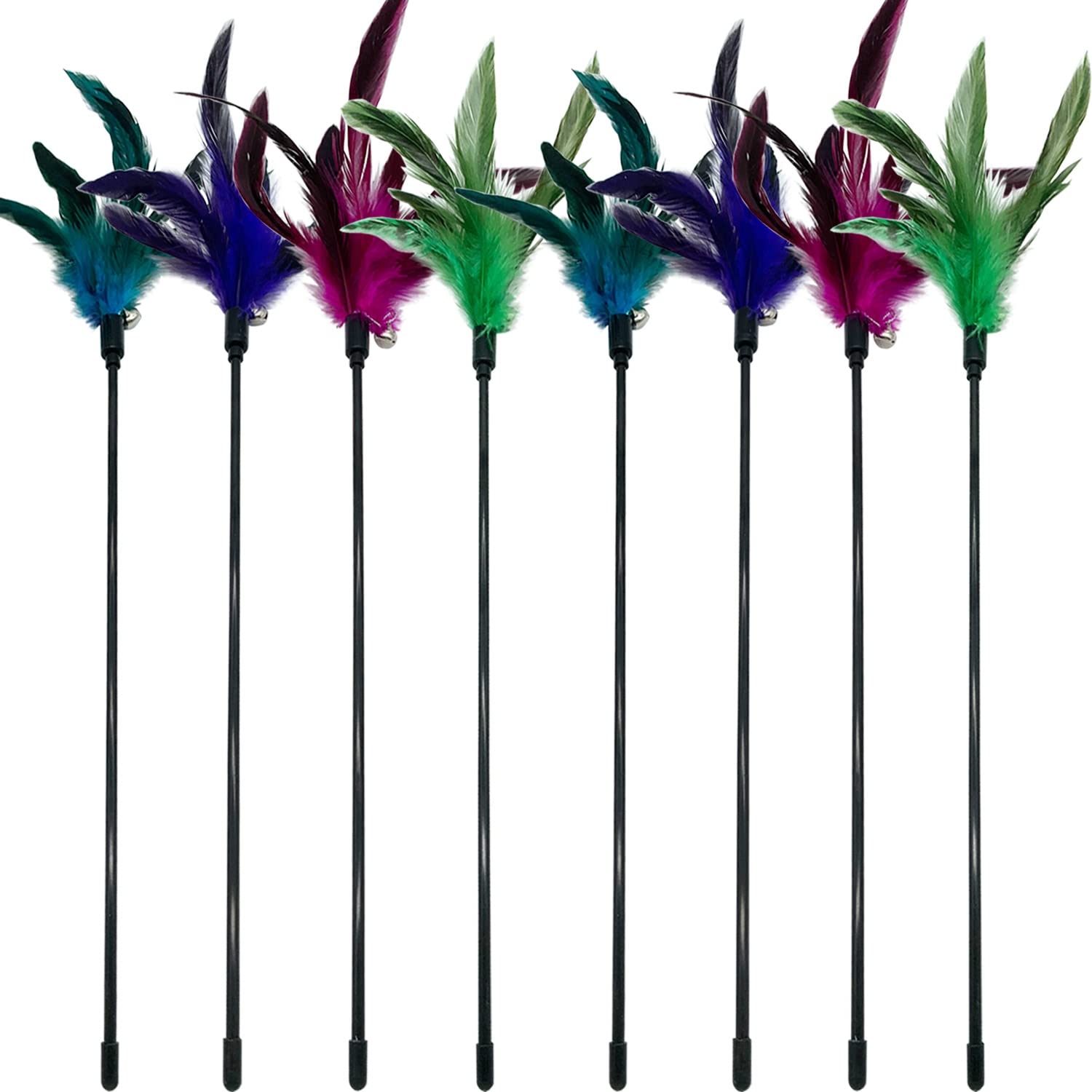 Cateness Cat Wand Toy Feather Stick Cat Toys, 8 Pieces Interactive Cat Toy Feathers Wand For Indoor Cats