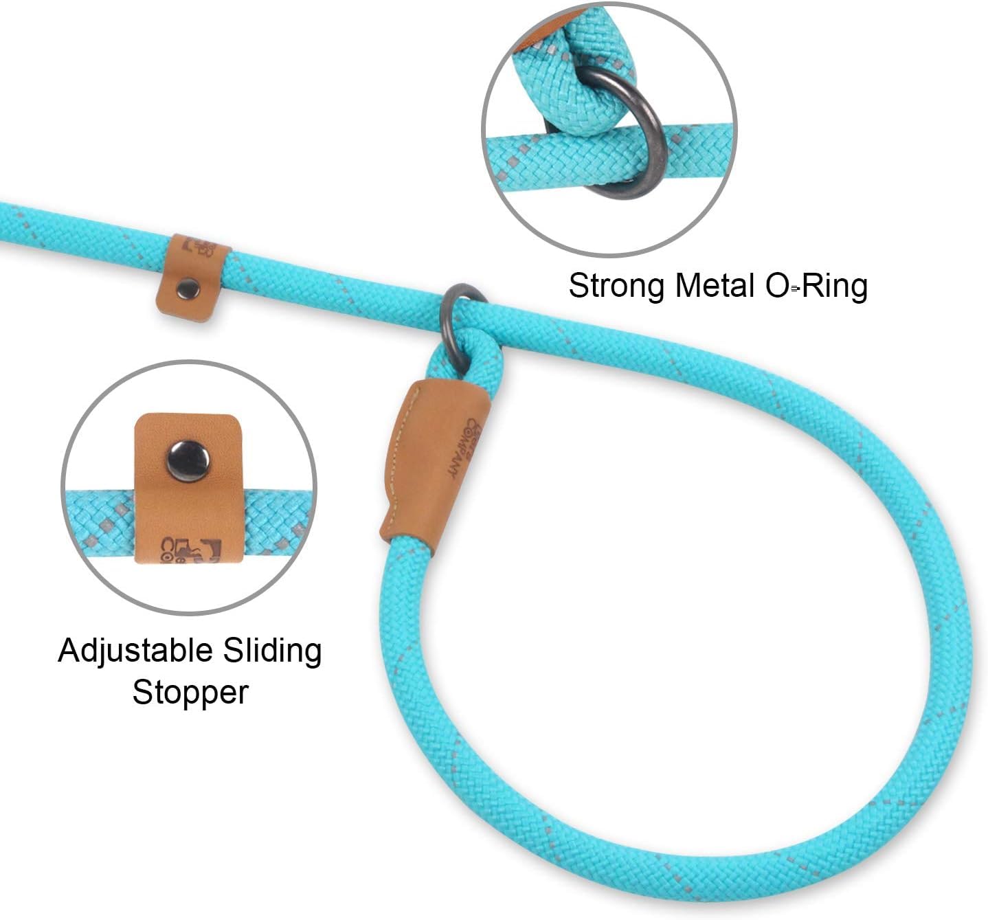 Slip Lead Dog Leash - 5Ft, 2 Sizes - Reflective Mountain Climbing Rope (Pink, 3/8)