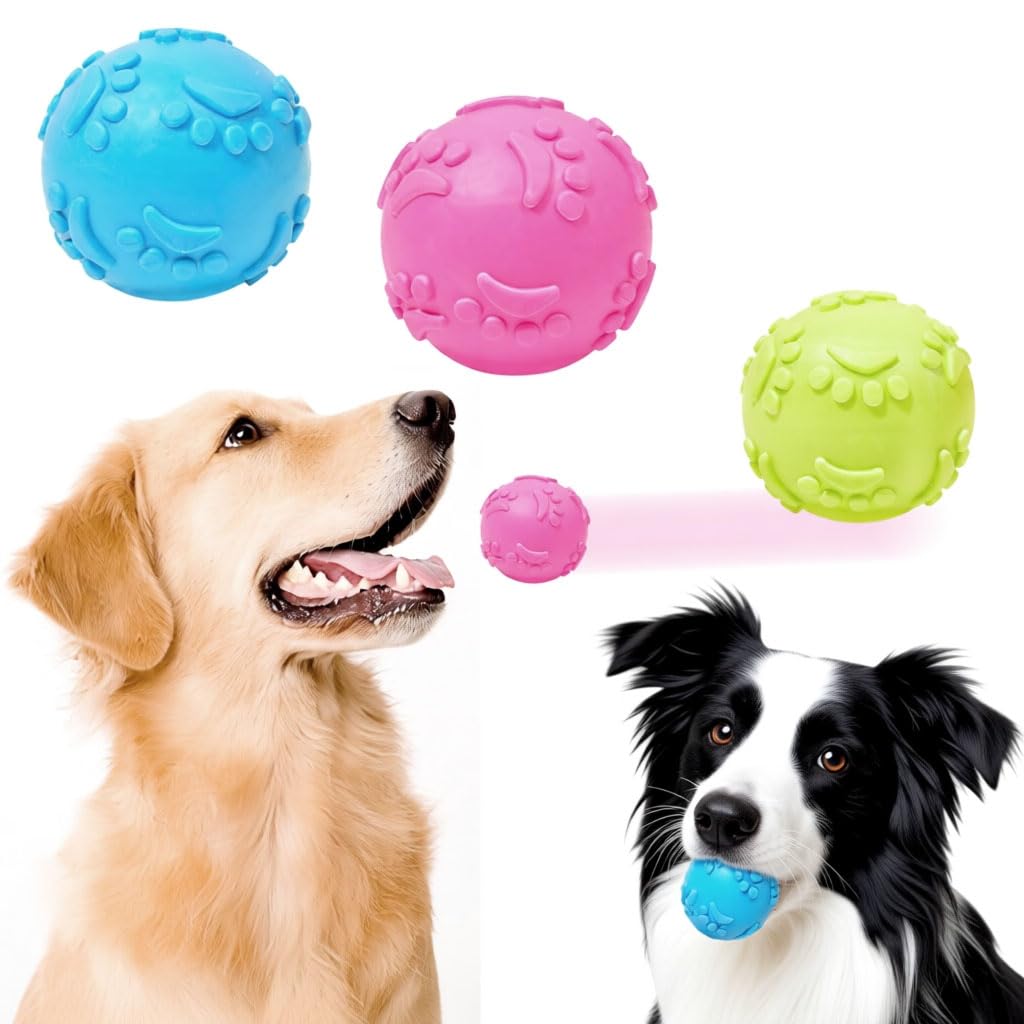 Zibuyu Squeaky Dog Ball Toys, 3Pack Interactive Fetch & Chew Toys For Small Dogs & Cats, Tpr ChewResistant Balls With Cute Paw