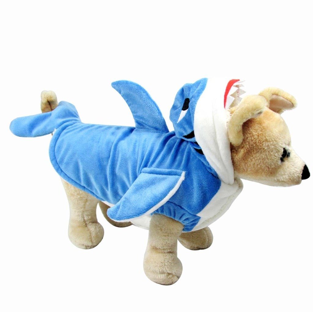 Mogoko Funny Dog Cat Shark Costumes, Pet Halloween Christmas Cosplay Dress, Adorable Blue Shark Pet Costume,Animal Fleece Hoodie Warm Outfits Clothes (Xl Size)