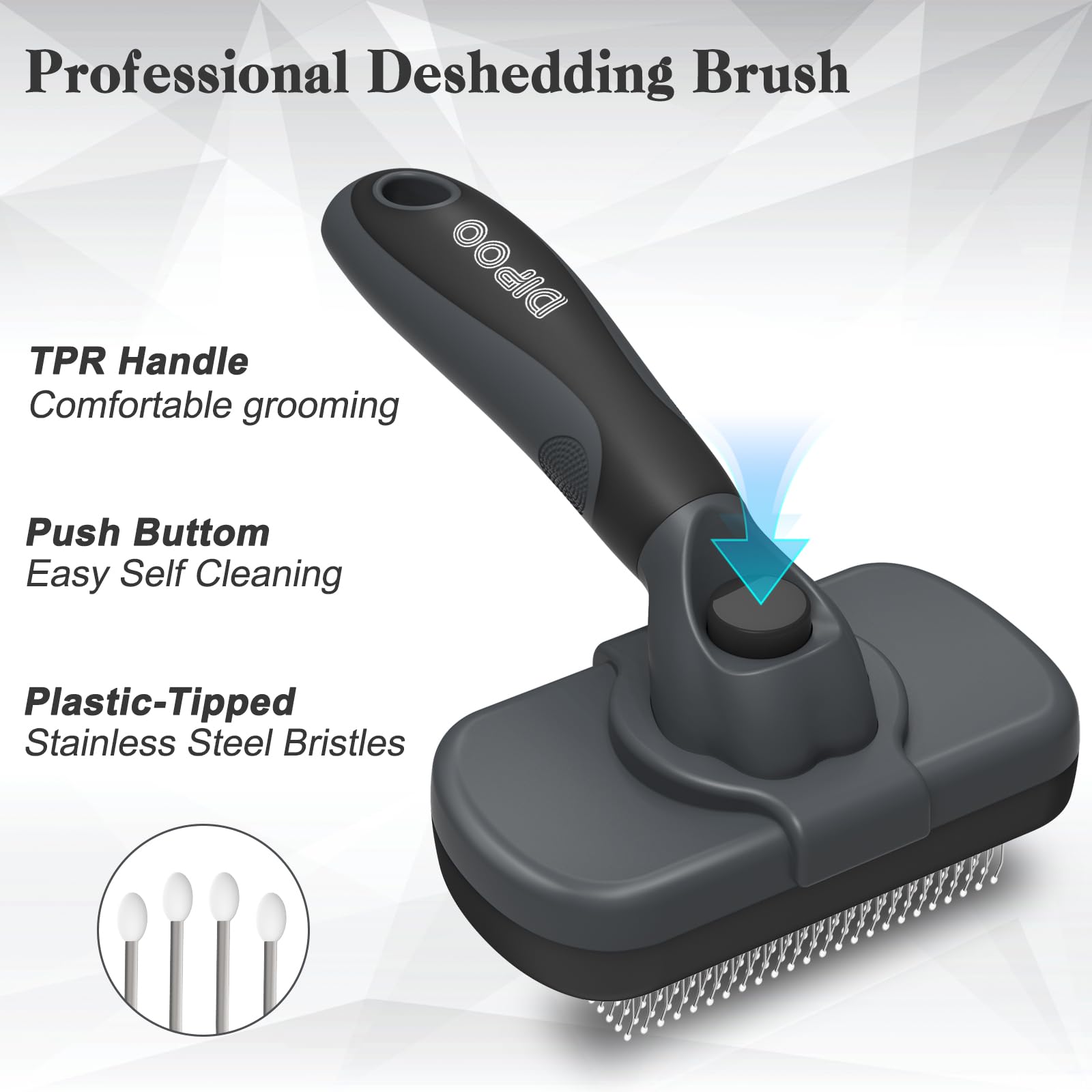 Dipoo Self-Cleaning Deshedding Brush for Dogs & Cats - Skin-Friendly Grooming Tool, Grey