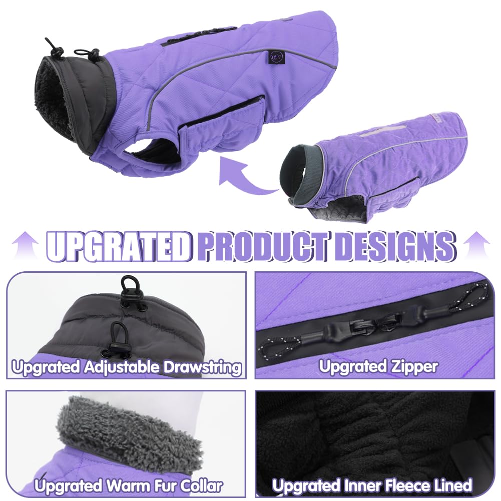 Emust Winter Dog Coats - Fleece Dog Jacket For Cold Weather, Windproof & Warm, British Style, Purple, Xs