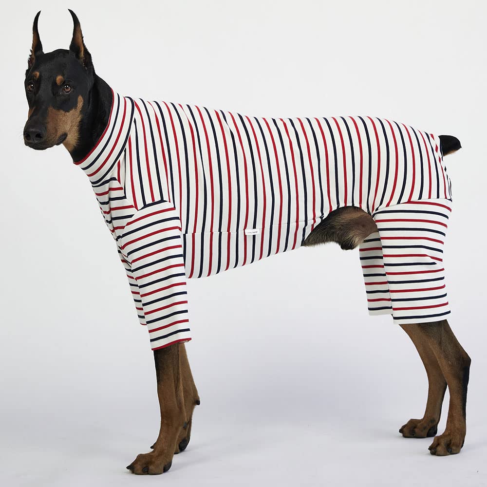Lucky Petter Small Dog Pajamas Basic Onesie Doggie Jammies Stretchable Dog Jumpsuit Bodysuit Pjs (5X-Large, Stripe White)